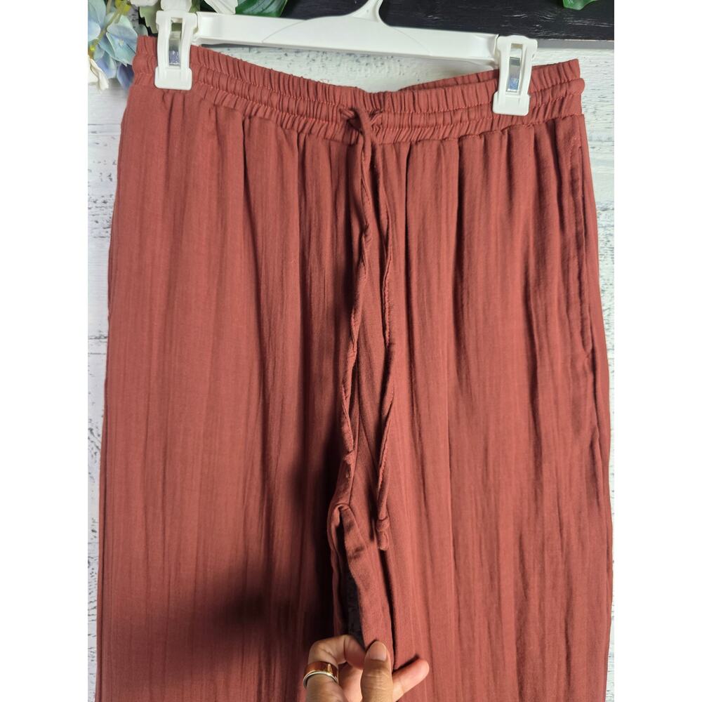 Lotus & Luna NWT Cotton Gauze Wide Leg Smocked High Waist Pants Rust Brown - Picture 2 of 7